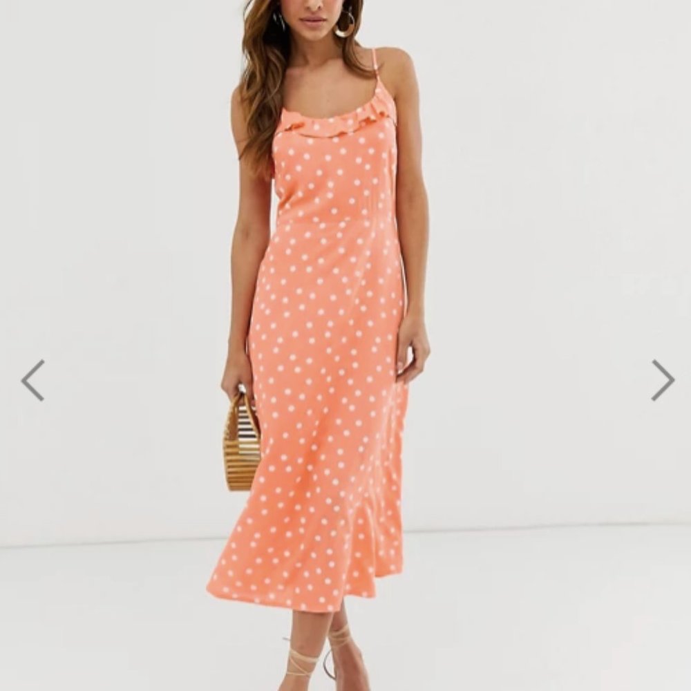 ASOS Orange & White Polka Dot Midi Dress